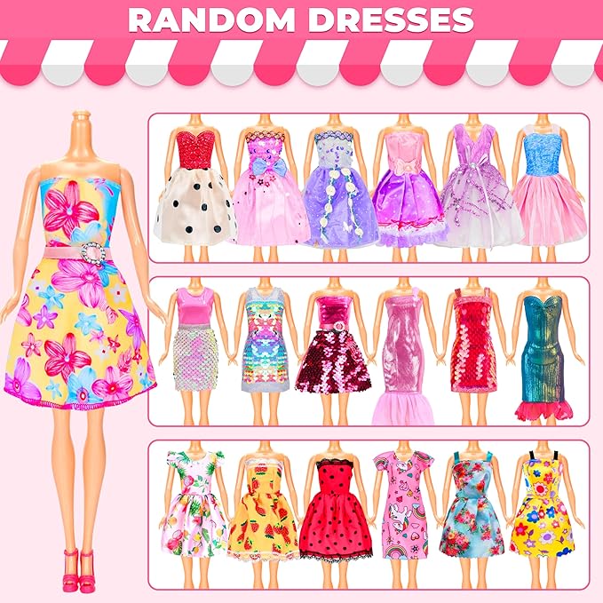 195 Pcs Doll Clothes and Accessories Kit, Include Princess Gowns, Fashion Skirt, Slip Dresses, Tops, Pants, Bikini Swimsuits, Shoes, Crowns, Necklaces, Glasses, Hangers in Gift Box for 11"-12" Dolls