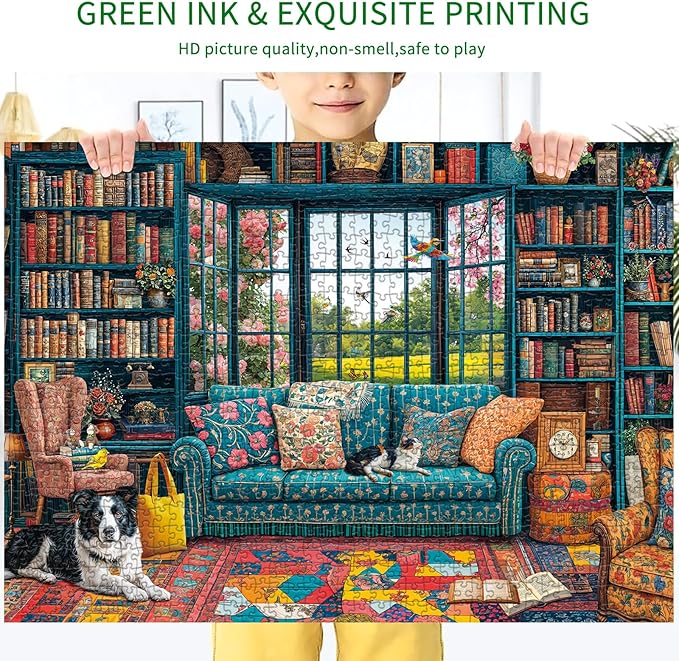 Jigsaw Puzzles for Adults 1000 Pieces, Interlock Perfectly Letter on Back No Dust, Home Decor Birthday Party Gift Toy for Men Women Elders Seniors, 1:1 Poster-Cozy Study