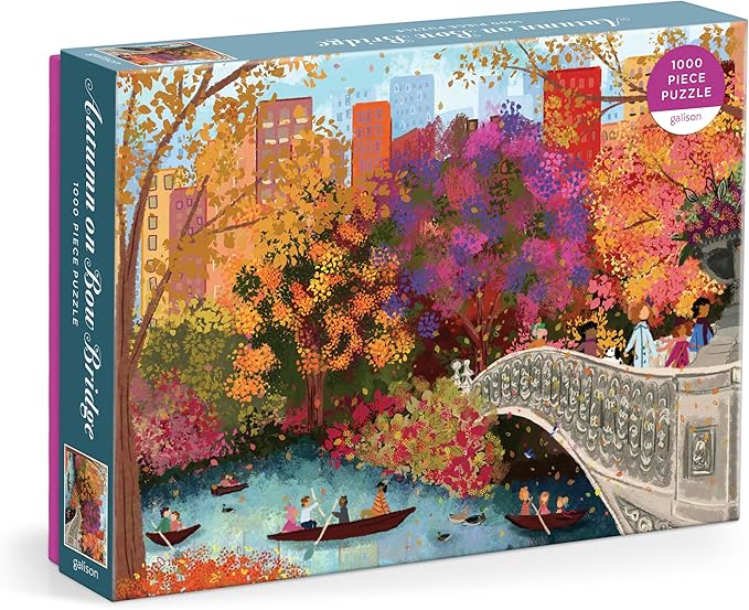Galison Autumn On Bow Bridge – 1000 Piece Joy Laforme Jigsaw Puzzle Featuring Beautiful Artwork of Central Park Bow Bridge During Fall