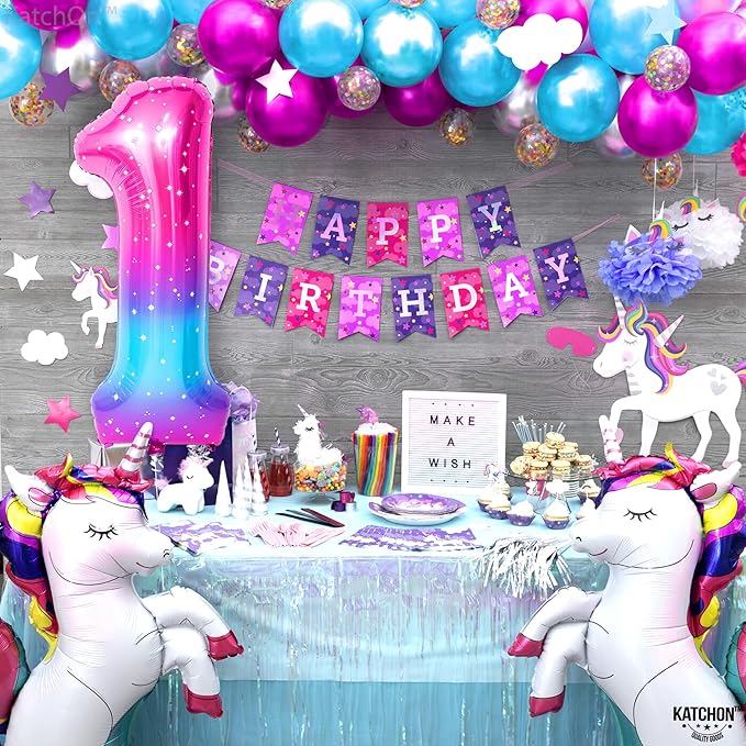 KatchOn Giant Rainbow Number 1 Balloon - 40 Inch | Number One Balloon for 1st Birthday Decorations for Girl | Galaxy 1 number Balloons | First Birthday Decorations for Girl