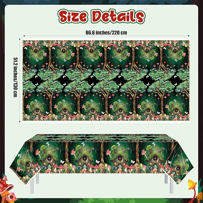 Table Cover Party Decor - 3 Packs Forest Theme Fairy House Disposable Plastic Rectangle Table Cloth Birthday Wedding Baby Shower Holiday Home Party Favors Decorations Supplies 54x108 Inch