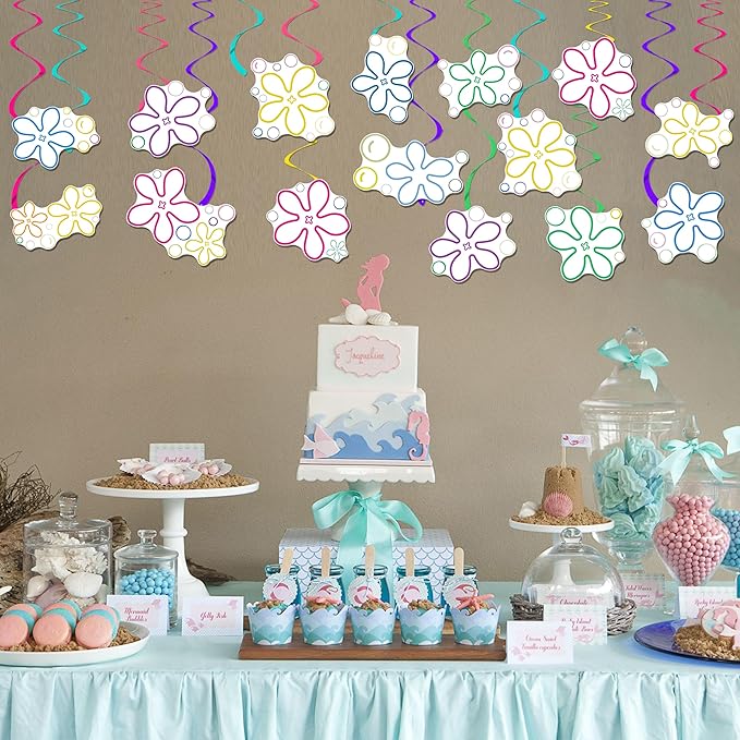 20pcs Jellyfish Flower Party Hanging Swirls Under The Sea Birthday Party Decorations Jellyfish Bubble Theme Ceiling Swirl Streamers for Yellow Cartoon Party Ocean Theme Baby Shower Supplies