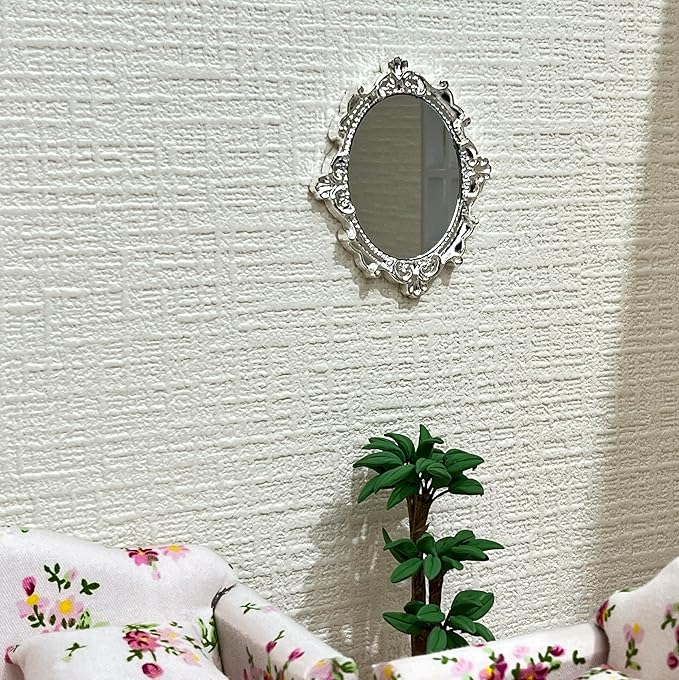 SAMCAMI Dollhouse Accessories Mini Mirror, 1/12 Scale Doll House Accessories and Furniture, Miniature Dollhouse Mirror, 5 Pieces (No.1)
