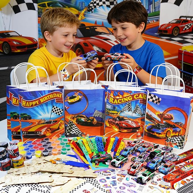120Pcs Race Car Party Favors Set, Racing Themed Birthday Decorations, Goodie Bag Stuffers for Classroom Rewards, Pinata Fillers & Gift Bags, Racing Party Supplies for Kids Birthday Celebration