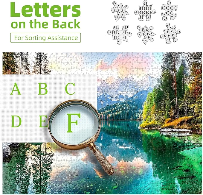 500 Pieces Jigsaw Puzzle for Adults Mountain Lake Landscape Beautiful Sunset Nature Scenery Jigsaw Puzzle with Letters on Back Family Seniors Challenge Game Nights Gift（20x20 inch）