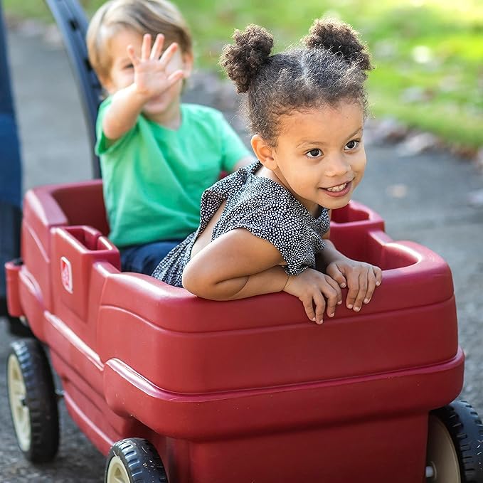 Step2 Neighborhood Wagon, Kids Ride On Toy, Stroller Substitute, Includes Seat Belts, Made of Durable Plastic, Max Weight 75 lbs., For Toddlers 1.5-5 Years Old, Red