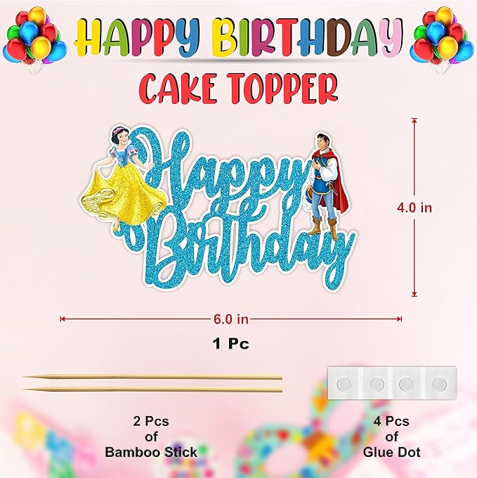 "Snow White and the Sevn Dwarfs Happy Birthday Cake Topper – Fairy Tale Princess Party Decoration – Cute Cartoon Themed Cake Decoration for Girls Birthday, Shower, and Princess Celebrations"
