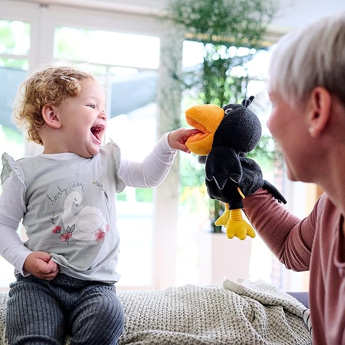 HABA Theo The Raven Hand Puppet - Interactive Puppet Show Toy with Cherries, Pretend Play Set and Toddler Toys for 18 Months and Up