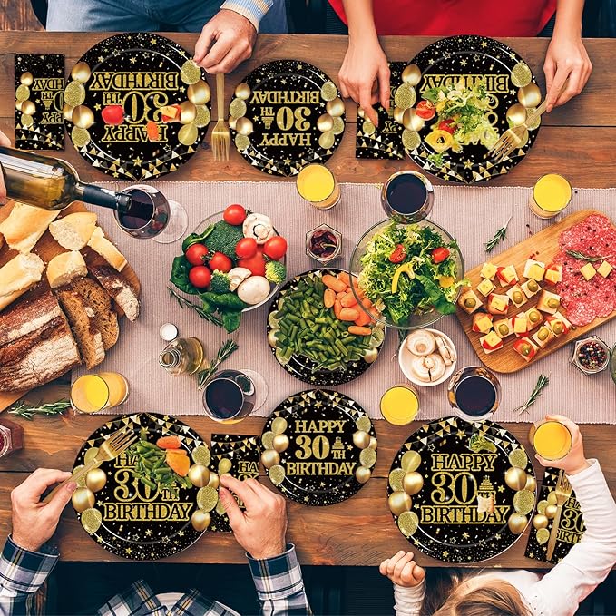 96Pcs 30th Birthday Party Tableware Set, Back in 1996 Birthday Party Decorations Supplies for Men Women Kepeel Cheers to 30 Years Disposable Paper Plates Napkins Forks Favors, Serve 24