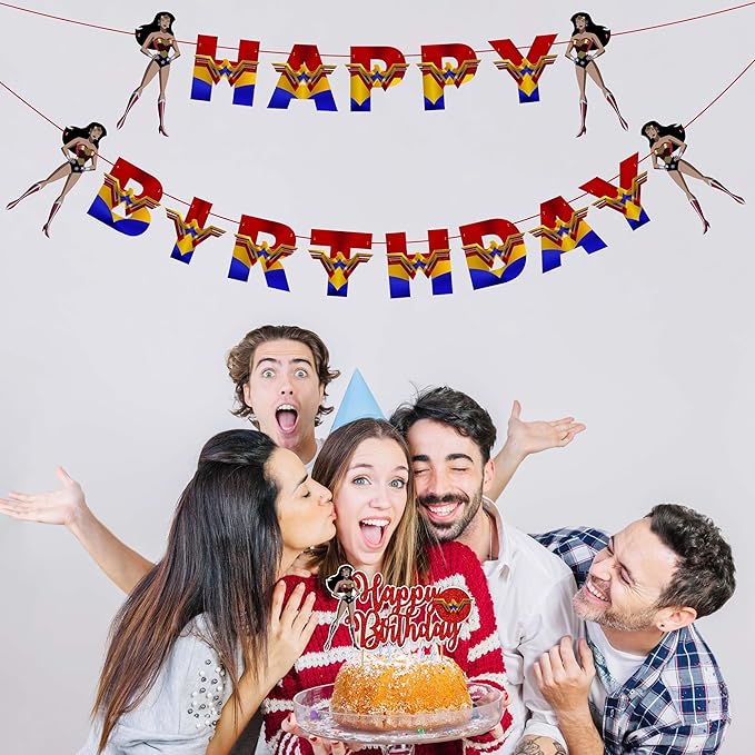 "Wondr Woman Theme Birthday Party Supplies – Superhero Girl Party Decorations for Adults – Wondr Woman Birthday Banner, Cake Topper, Cupcake Toppers & Party Décor for Superhero Celebrations"