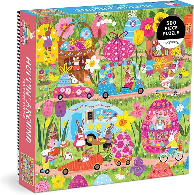 Mudpuppy Hoppin Around – 500 Piece Family Jigsaw Puzzle with Colorful and Fun Illustrations of Adorable Bunnies for Children Ages 8 and Up