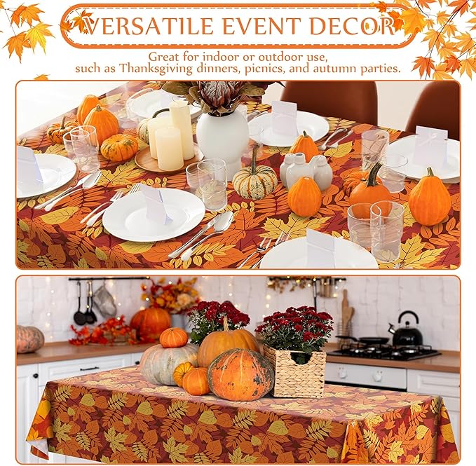 Kochorie 100 Ft x 54 Inch Fall Leaf Tablecloth Roll with Cutter Box Disposable Fall Thanksgiving Plastic Table Cover Backdrop Cut to Size Maple Leaves Table Cloth Roll for Autumn Party Decorations