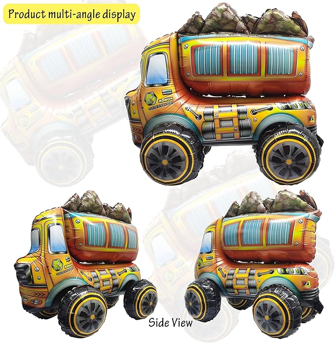 Self Standing 4D Construction Balloon Large Dump Truck Armed Forces Digger Engineering Vehicle Balloon For Boys Construction Birthday Theme Party Decoration Supplies