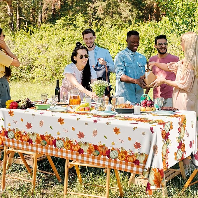 Thanksgiving Tablecloth Decoration,3pcs Fall Plastic Tablecloth Give Thanks Autumnal Pumpkins Table Cloth for Autumn Harvest Thanksgiving Party Supplies