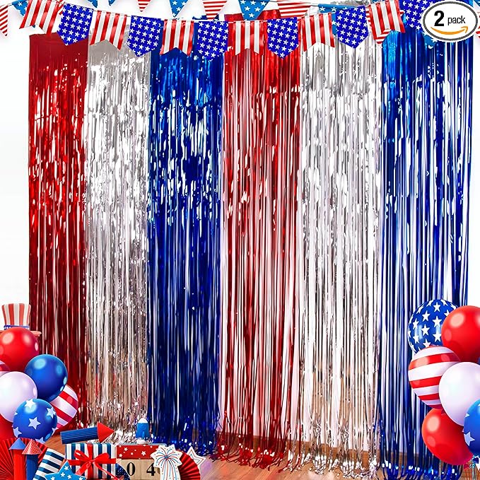 OHOME 4th of July Decorations - American Flag Backdrop Streamers | Patriotic Memorial Day Decor for Indoor Outdoor Outside - 250 America Anniversary USA Fourth of July Accessories Party Favors,2 Pack