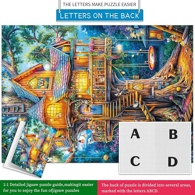 Jigsaw Puzzles for Adults 1000 Pieces, Interlock Perfectly Letter on Back No Dust, Home Decor Birthday Party Gift Toy for Men Women Elders Seniors, 1:1 Poster-Elf Tree