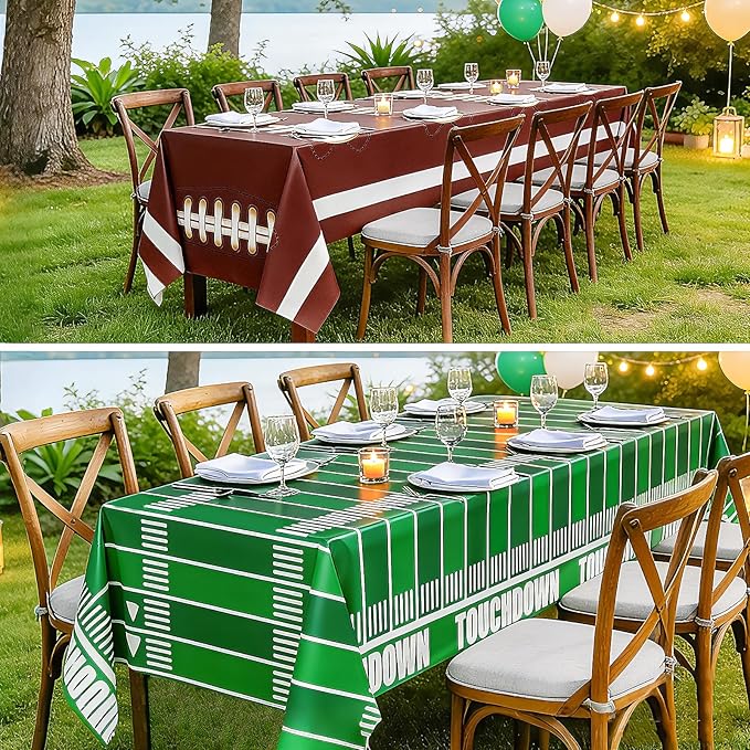 Accevo Football Party Decorations Disposable Tablecloth Plastic Touchdown Table Cover, Game Day Theme Table Cloth, Perfect for Football Birthday Party Supplies 54 X 108Inch, 2 Pack