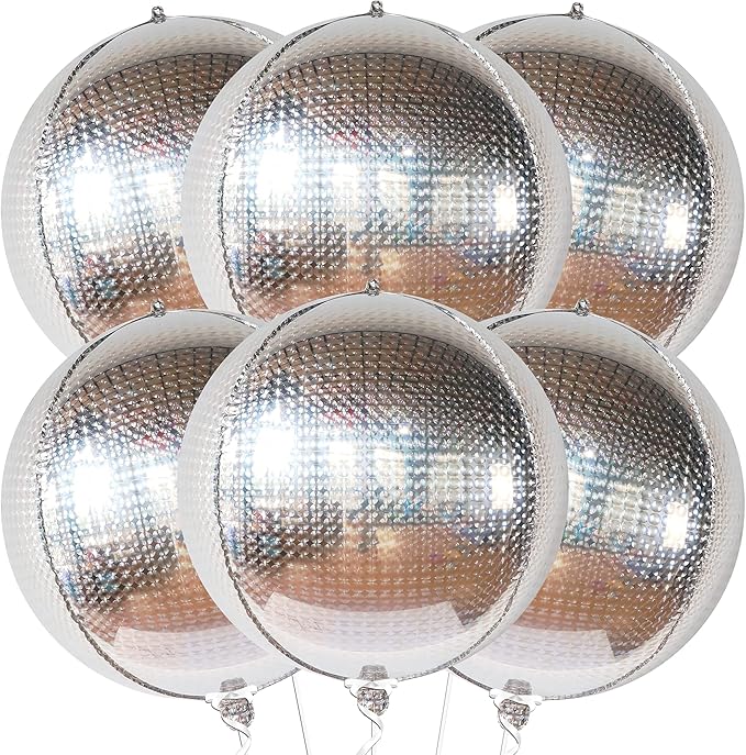 KatchOn, Large Silver Disco Ball Balloons - 22 Inch, Pack of 6 - Metallic Silver Balloons | Silver Mylar Balloon for Graduation Decorations 2026 | Round Foil Balloon for Bachelorette Party Decorations