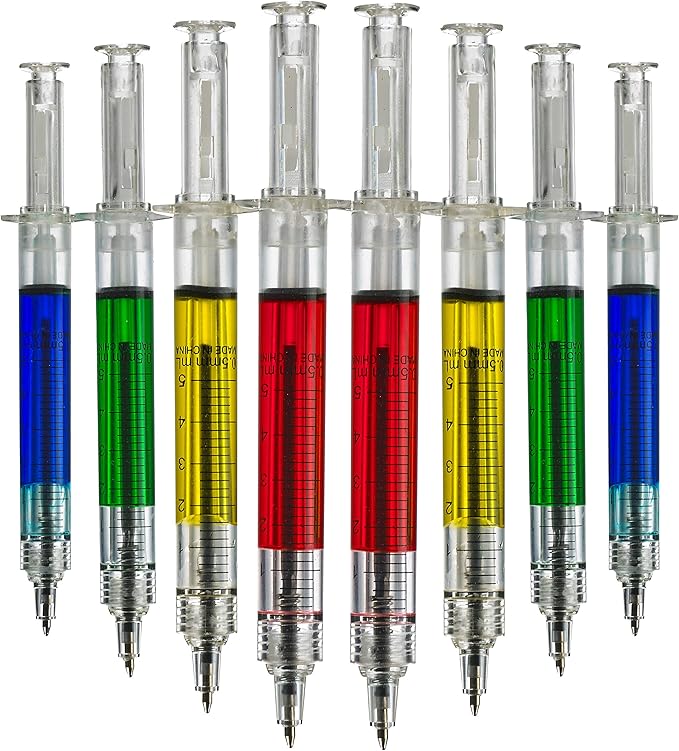 Bedwina Syringe Pens - (Bulk Pack of 120) Retractable Fun Multi Color Novelty Pen for Nurses, Nursing Student School Supplies, Birthdays, Stocking Stuffers and Toy Party Favor Gifts