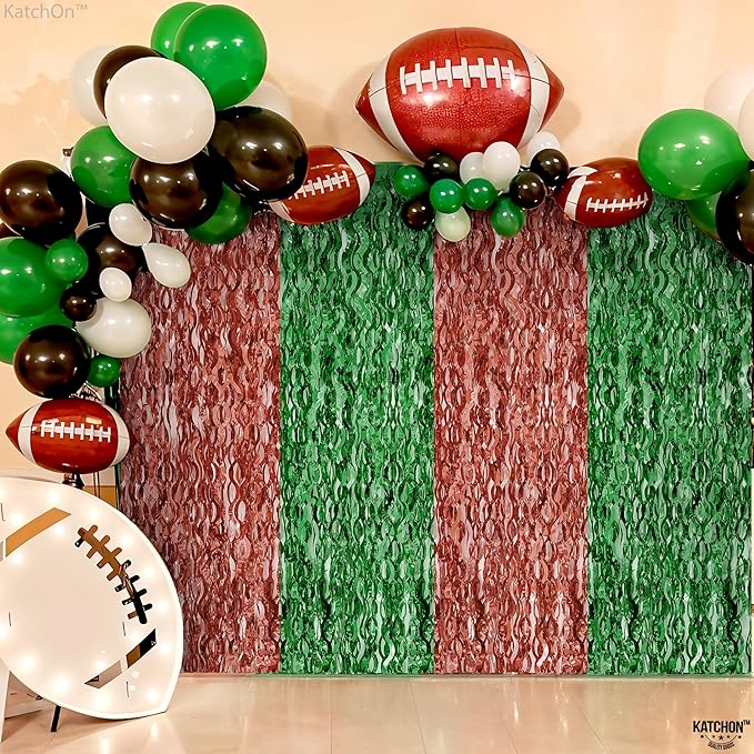 KatchOn, XtraLarge Wave Green and Brown Fringe Football Backdrop - 3.5x6.5 Feet, Pack of 2 | Football Party Decorations, Birthday Party Decorations, Safari Decorations, Jungle Party Decorations