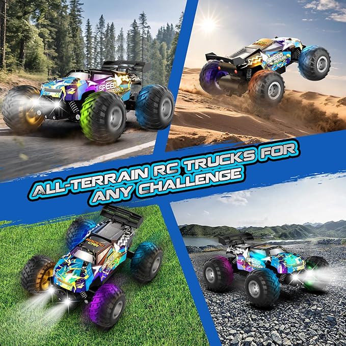 Remote Control Car, 2WD Off-Road Rc Truck, 20 KM/H All-Terrain RC Cars with Headlights & Body Lights, 2.4GHz, 2 Batteries, Remote Control Car for Boys 4-7 8-12, Gift Toys for Boys Girls