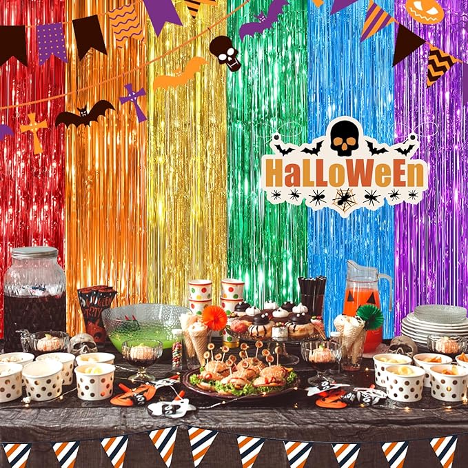 Rainbow Metallic Tinsel Foil Fringe Curtains Backdrop 2Pack 3.3x8.3Ft Party Streamers for Birthday Party Decorations Halloween Christmas Decors Foil Curtain Backdrop for Bachelorette Bridal Party