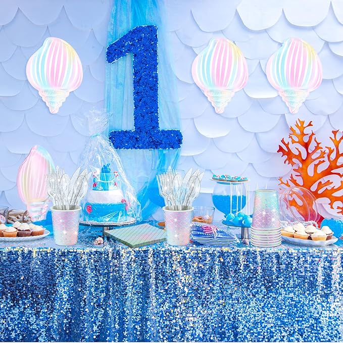 144 Pcs Mermaid Party Supplies Tableware Mermaids Themed Decorations Under the Sea Party Dinnerware Set Includes Plates Napkins Cups Spoons Fork Knives for Baby Shower Birthday Party(Elegant Style)