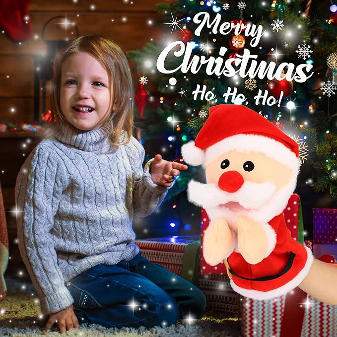 Hopearl Plush Christmas Santa Claus Hand Puppet with Open Movable Mouth for Imaginative Play, Role Play, Interactive Toy for Storytelling Teaching Puppet Theater, Gift for Kids Boys Girls, Red, 16''