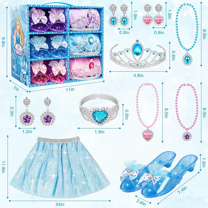 Princess Dress Up Toys & Jewelry Boutique Set for Girls, Costume Play Set with Skirts, Shoes, Crowns & Accessories, Pretend Role Play Gift for Toddler Girls Ages 3 4 5 6, Birthday Party Favors