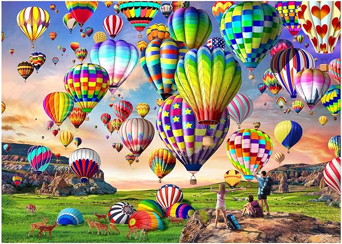 HUADADA Jigsaw Puzzles for Adults 1000 Pieces, Hot Air Balloon Interlock Perfectly Letter on Back No Dust, Home Decor Birthday Party Toy for Men Women Elders Seniors (27.5"x19.6"), 1:1 Poster