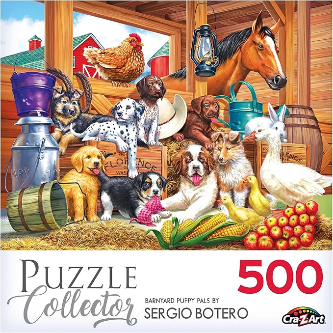 RoseArt - Puzzle Collector - Barnyard Puppy Pals - 500 Piece Jigsaw Puzzle for Adults