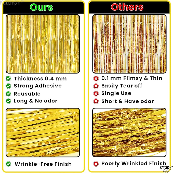 KatchOn, XtraLarge Gold Streamers Backdrop - 3.2x8 Feet, 2 Pcs | Gold Fringe Backdrop Curtain for Ramadan Decorations for Home, Casino, 50th Birthday Decoration | Graduation Decorations 2026