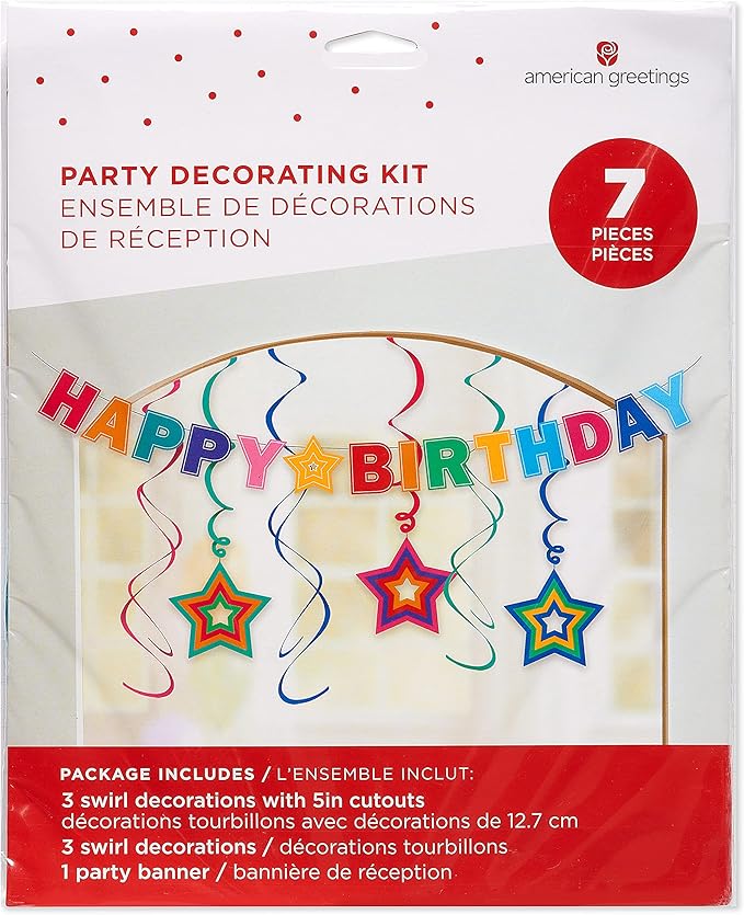 American Greetings Rainbow Birthday Party Supplies, Banner Kit (7-Pieces)