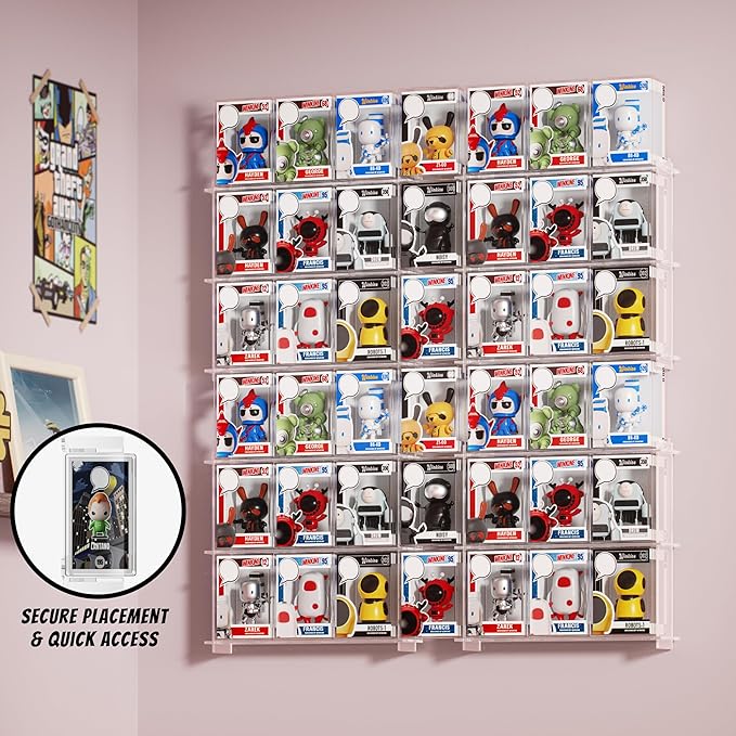WINKINE Wall Display Shelves Compatible with 21 Funko Pop in Box, Easy Install - Only 2 Screws per Shelf, Acrylic Floating Shelves Stackable, Action Figure Stand, Collectibles Display Case, 2 Pack