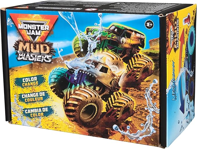 Monster Jam Mud Blasters, Grave Digger and Megalodon Color Changing Trucks 2-Pack, 1:64 Die Cast Vehicle, Kids Toys for Boys and Girls 3 and Up