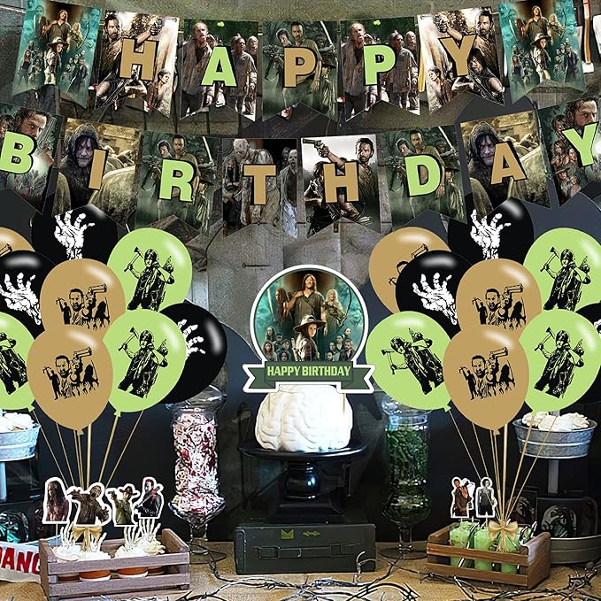 The Walking Dead Party Supplies - Birthday Decorations for TV Show Theme With Happy Birthday Banner, Cake Topper, Balloons, and Stickers