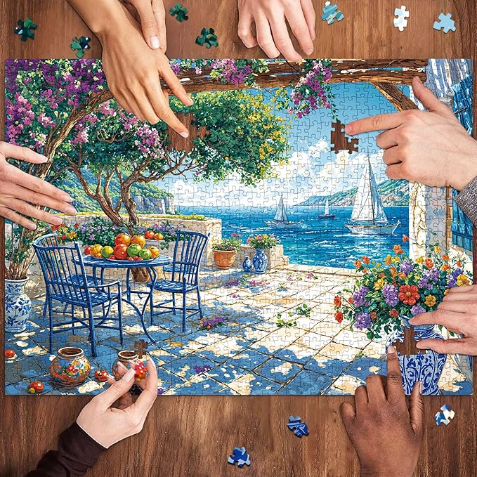Jigsaw Puzzles for Adults 1000 Pieces, Interlock Perfectly Letter on Back No Dust, Home Decor Birthday Party Gift Toy for Men Women Elders Seniors, 1:1 Poster-Summer Coast