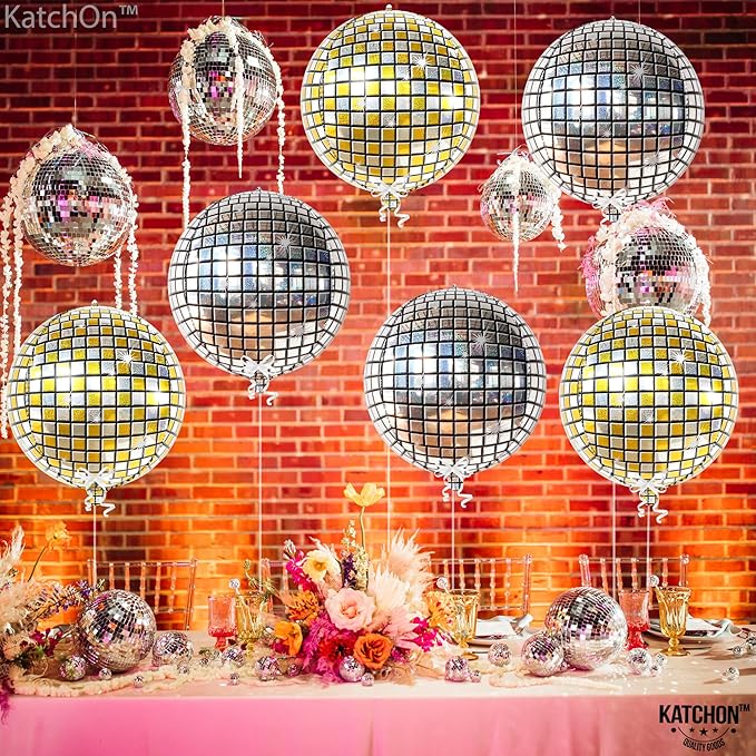 KatchOn, Silver and Gold Disco Ball Balloons -22 Inch, Pack of 6 | 4D Sphere Balloons for Disco Party Decorations | 70s Party Disco Ball decoration | Birthday Party, Graduation Decorations 2026