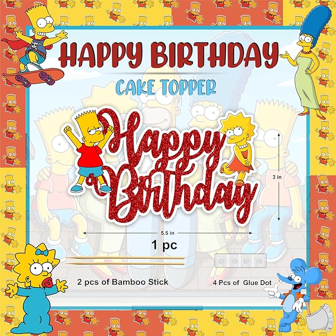 "Brt Simpson Happy Birthday Cake Topper – Fun Cartoon Theme Cake Decoration for Boys Girls – Simpsons Inspired Birthday Party Supplies for Dessert Table Décor, School Events & Family Celebrations"
