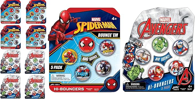 JA-RU Marvel Avengers & Spiderman Small Bouncy Balls for Kids (8 Pack, 5 Balls Each) Super Hero Rubber Bouncing Balls. Goodie Bags Stuffers & Treasure Box Toys For Classroom. AB-6805-8