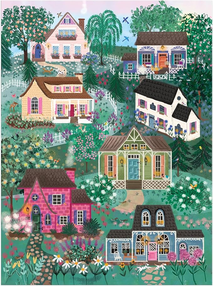 Galison The Cottage Hills – 1000 Piece Joy Laforme Jigsaw Puzzle Featuring Beautiful Artwork of Cottages in A Fairytale Neighborhood