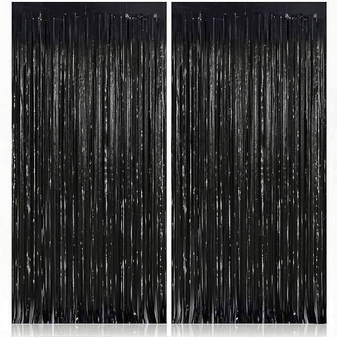 KatchOn Large Black Fringe Backdrop - Pack of 2 | Black Streamers for Graduation Decorations 2026 | Tinsel Backdrop for Anniversary, Birthday, Bachelorette | 2026 Graduation Decorations