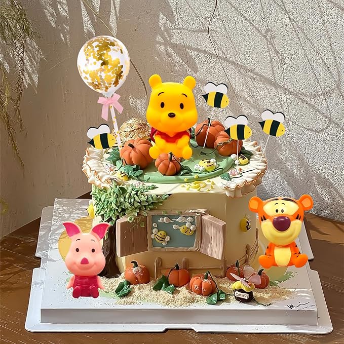 Newmemo Winnie Cake Topper 12Pcs Winnie figurines Pooh Cake Toppers Winnie Cupcake Toppers Pooh Bear Cake Picks Winnie Cake Decorations for Winnie Birthday Baby Shower Party Decorations Supplies