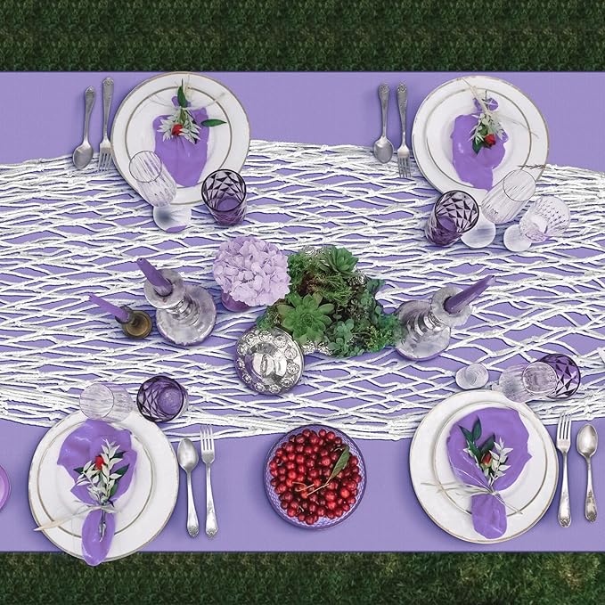 Unittype 10 Pcs Fish Net Decorative and Tablecloth Set, Cotton Fishnet and Plastic Table Cover Decorations Set for Nautical Themed Party Baby Shower Pirate Decorations Mermaid Party (Mermaid Colors)