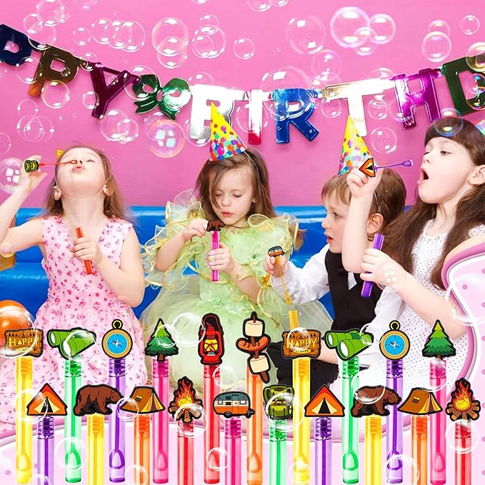 Camping Party Favors for Kids – 24PCS Outdoor Adventure Bubble Wands, Great for Birthday Supplies, Pinata Fillers, Goodie Bags & Classroom Rewards
