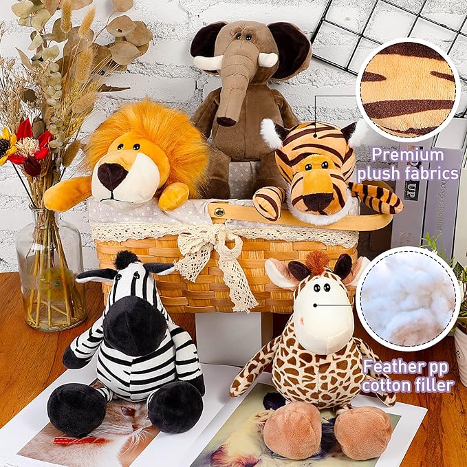 5 Pieces Safari Stuffed Animals Toy Set Includes Lions Tigers Elephants Zebras and Giraffes 11.8 Inch Wild Animals Soft Realistic Jungle Toys