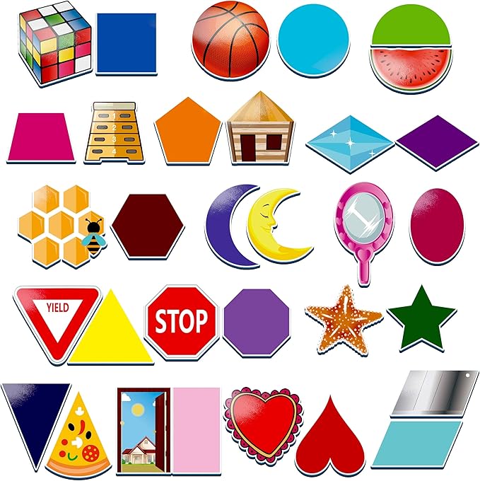 32 Shape and Color Magnets with Real World Objects for Comparison & Associative Memory, Perfect for Preschool Learning