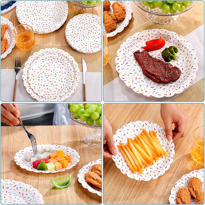 Zhehao 48 Pcs 7 Inch and 9 Inch Confetti Sprinkles Dessert Plates Set Sprinkles Paper Plates Decorations for Weddings Birthday Theme Party Supplies(Scalloped)