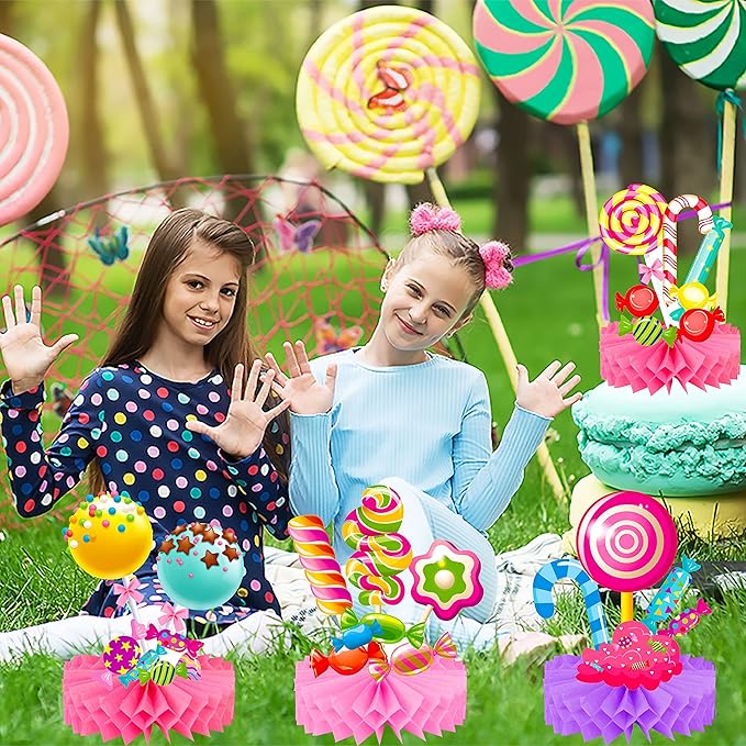 Candyland Party Table Decorations 9pcs Candyland Lollipop Table Honeycomb Centerpieces for Candy Theme Birthday Party Supplies