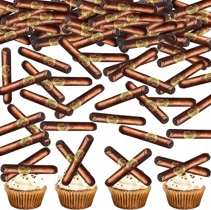 Ercadio 55 PCS Edible Flat Cigarettes Party Cupcake Toppers Picks Tobacco for Father's Day Cake Drink Topper Favor for Cigarettes Theme Summer Family Party Decor Supplies